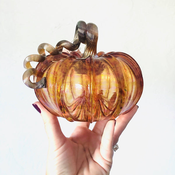 Large Glass outlet Pumpkin Luke Adams - fall tabletop paperweight glass pumpkin