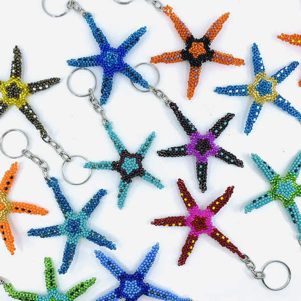 Starfish Keychain With Charms and Beads, Silver Key Ring, Beaded Keychains  