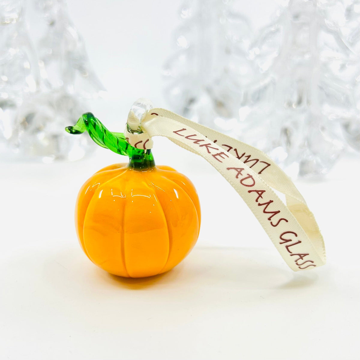 Signature Luke Adams Glass Pumpkin Ribbon Glass Ornament Ornament Art Studio 