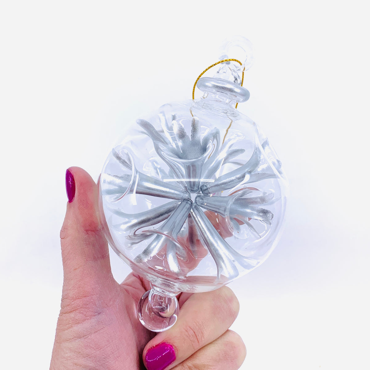 Hand Blown Starburst Ornaments, Silver Large