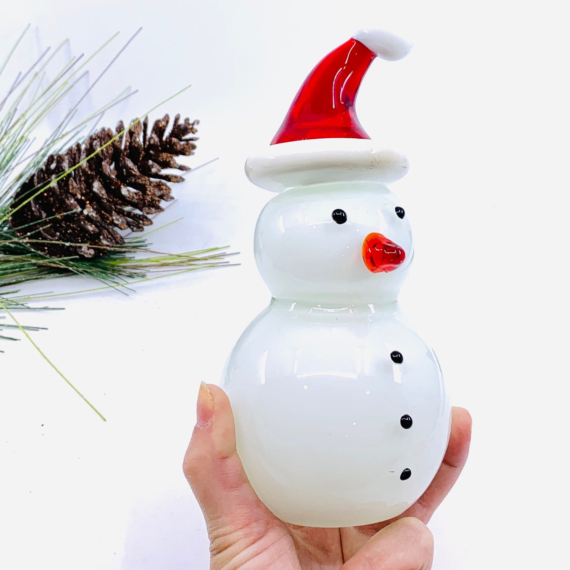 Blown Glass Snowman - Red Santa Hat Diamond Star 