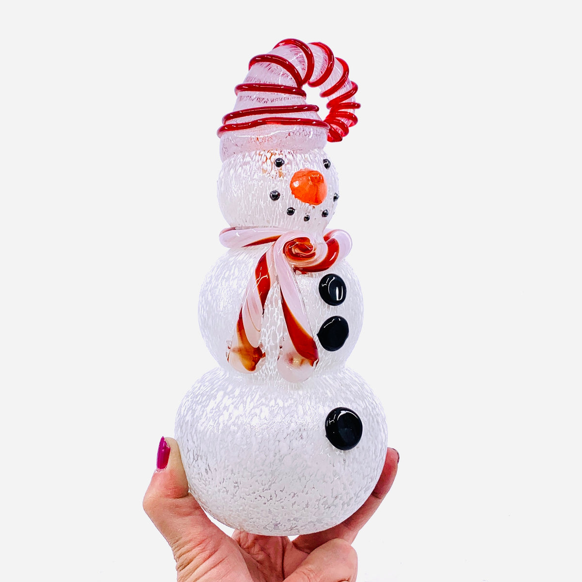 Blown Glass Snowman - Red Striped Hat