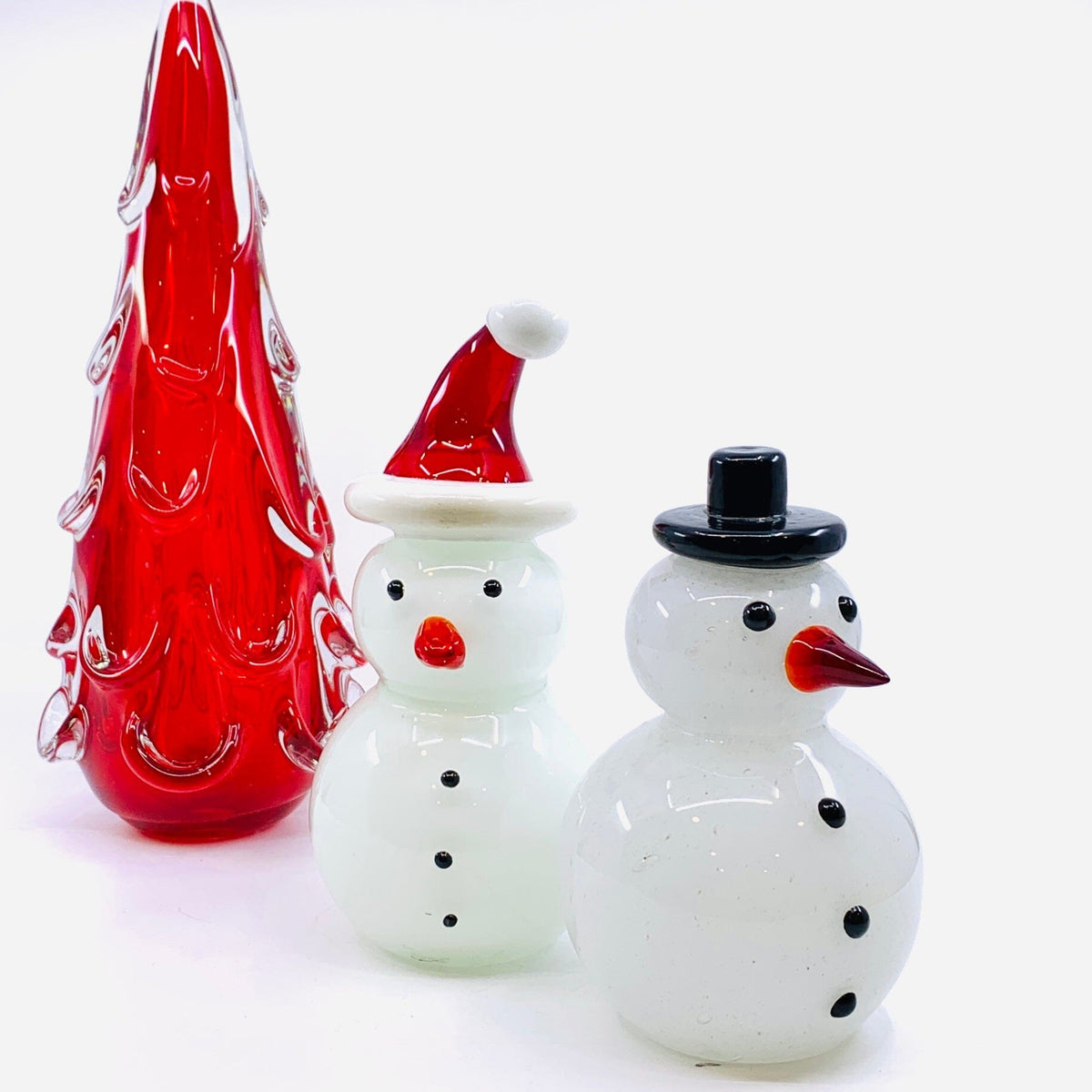 Blown Glass Snowman - Black Top Hat Diamond Star 