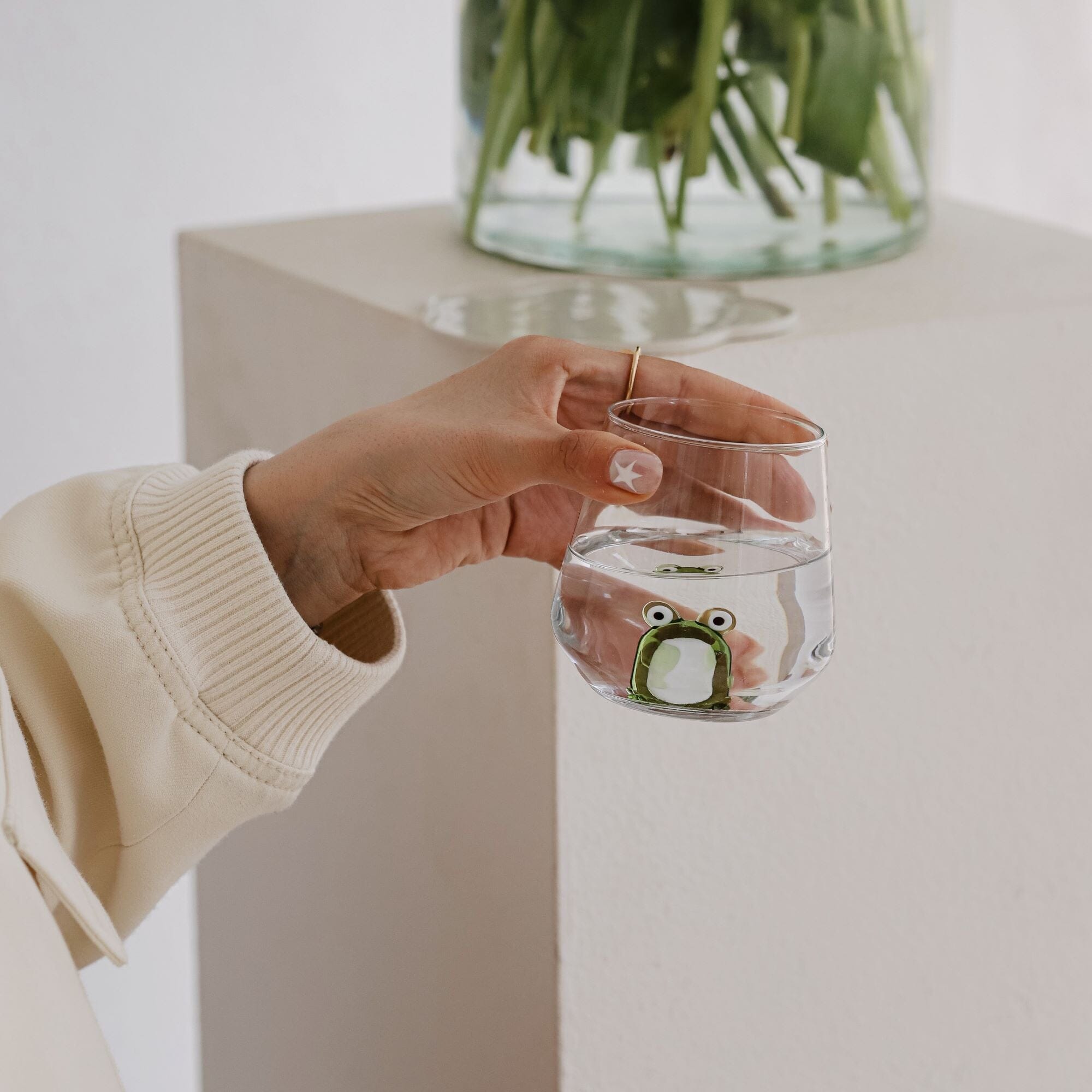 Cute Frogs Drinking Glass With Lid And Straw, Can Shaped Water Cup