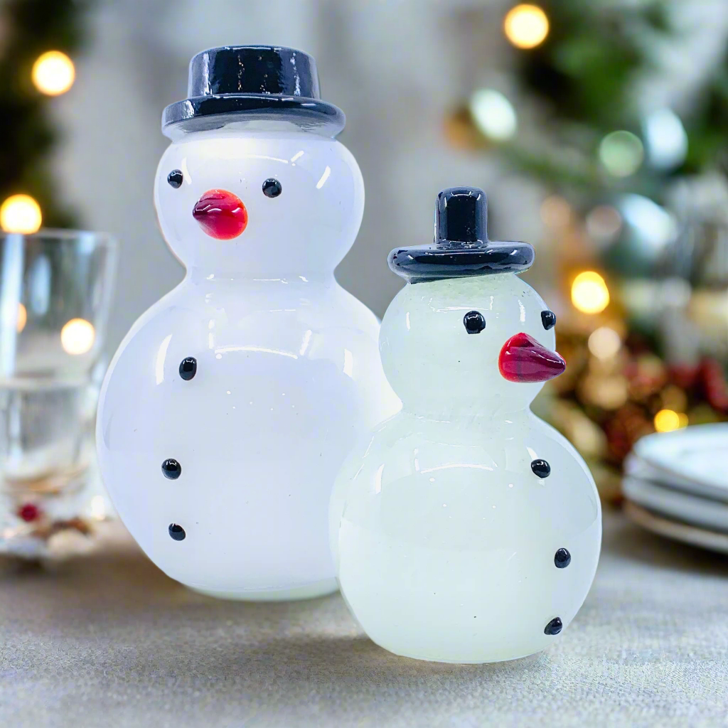 Blown Glass Snowman - Large Black Hat