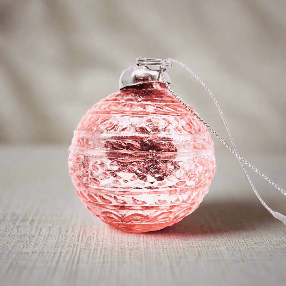 Mercury Glass Embossed Ornament 22, Rose Pink India House Brass 