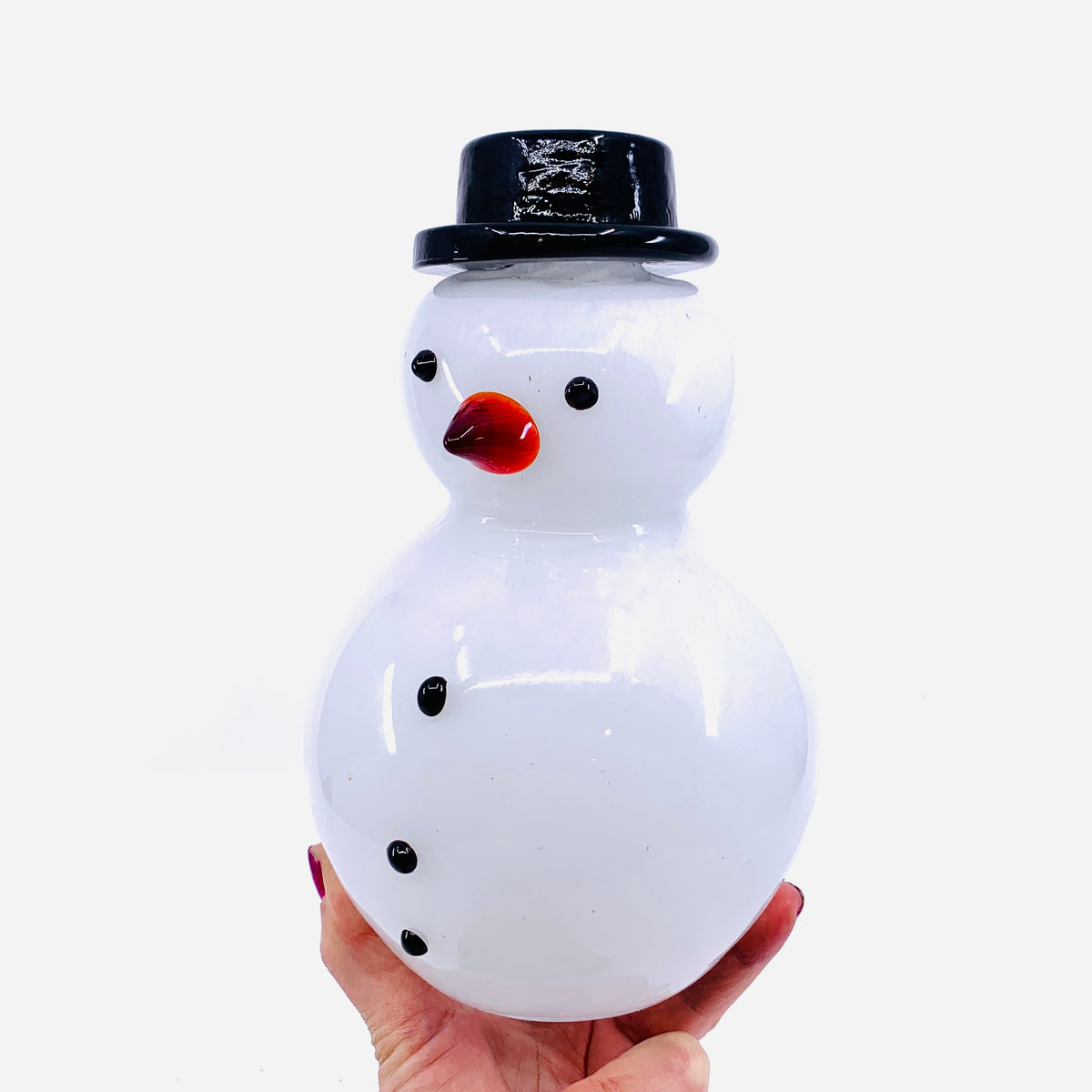 Blown Glass Snowman - Large Black Hat