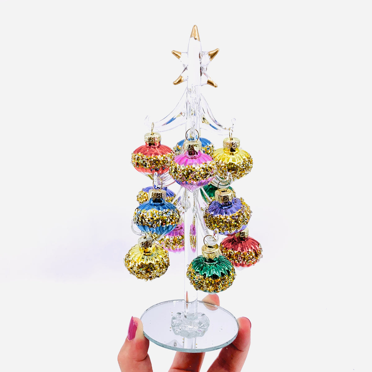 Glass Tree with Tear Drop Ornaments 13