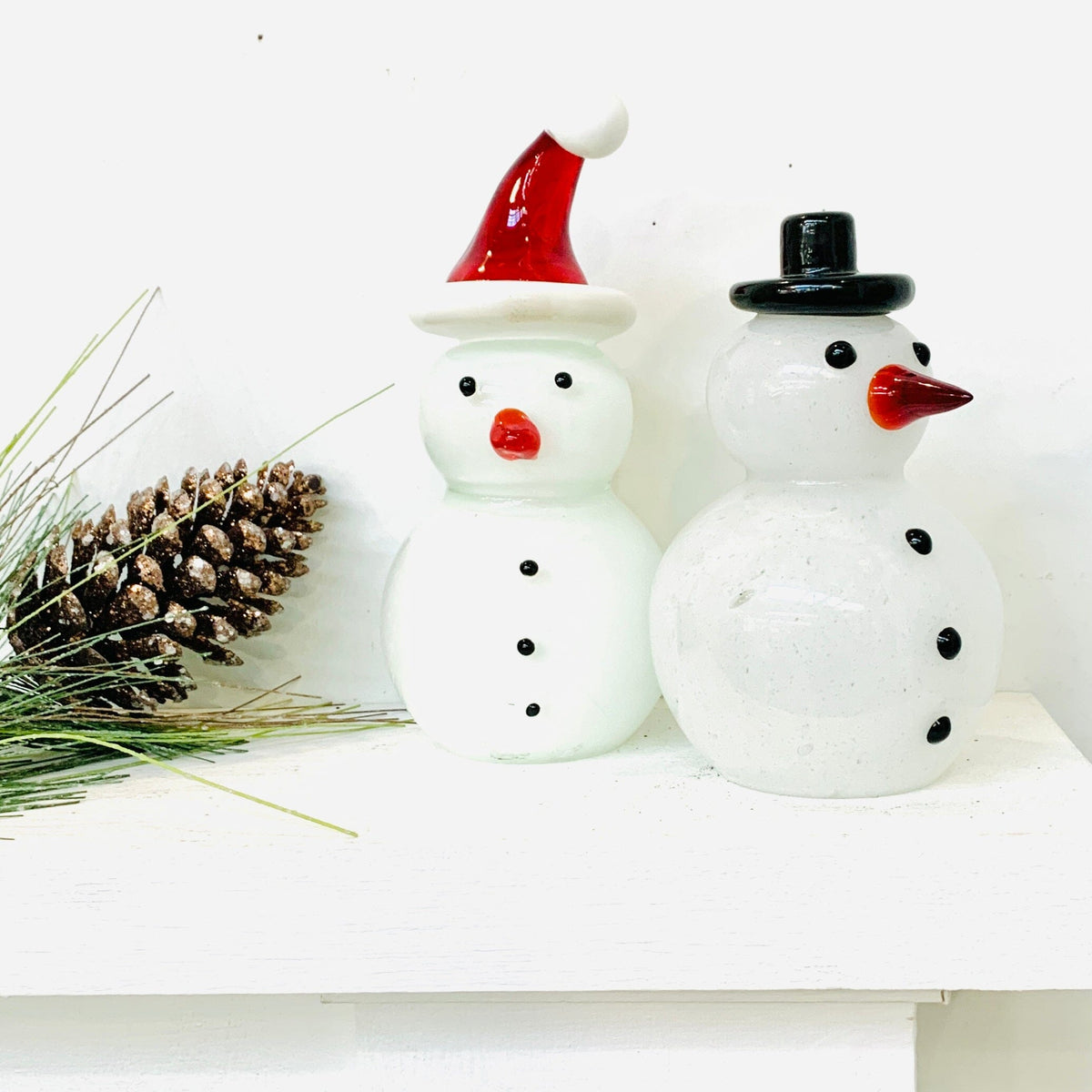 Blown Glass Snowman - Red Santa Hat Diamond Star 