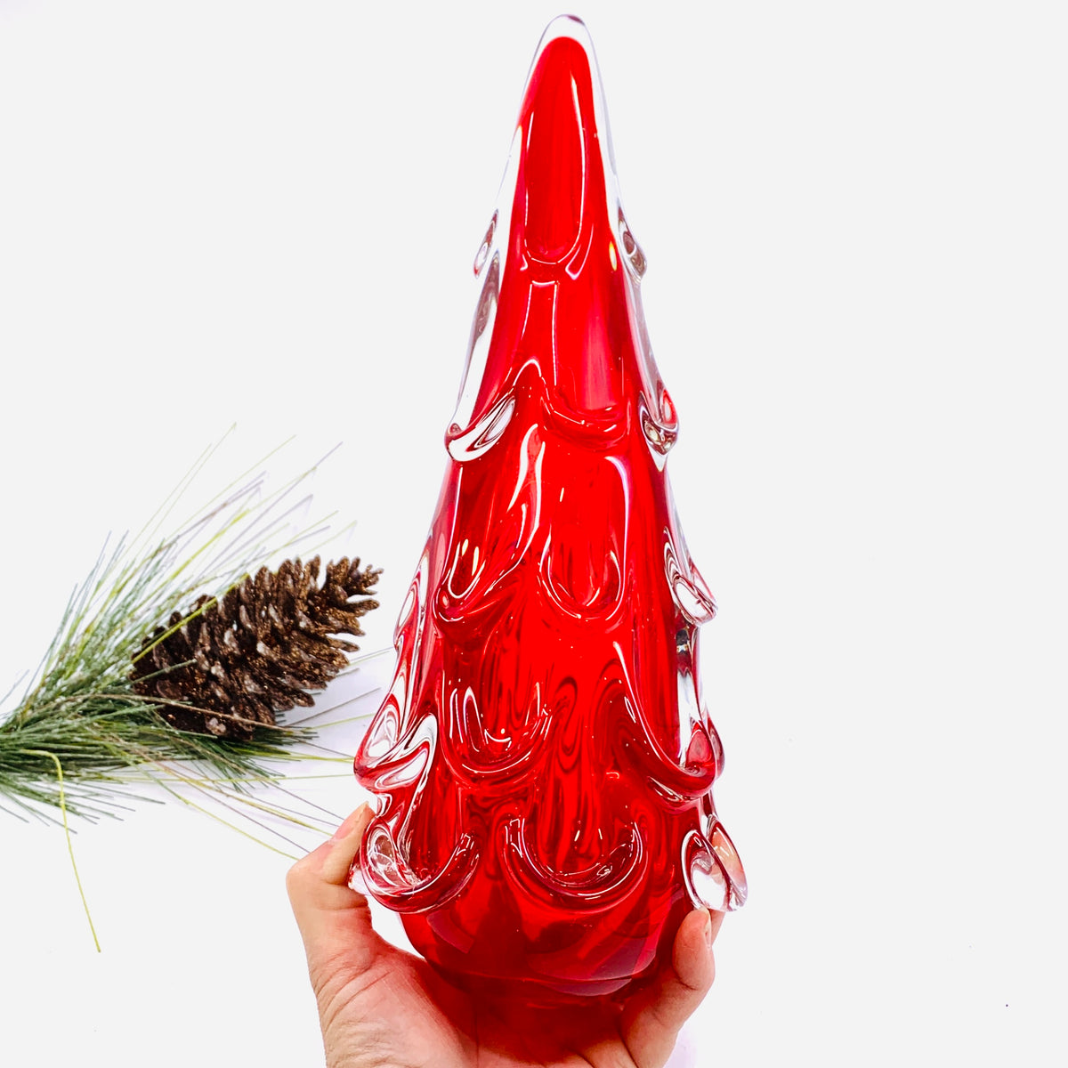 Snow Drift Blown Glass Tree 3, Red Small