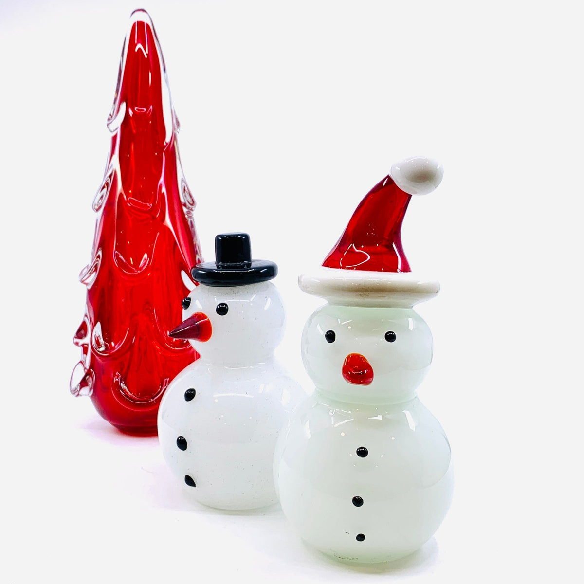 Blown Glass Snowman - Black Top Hat Diamond Star 