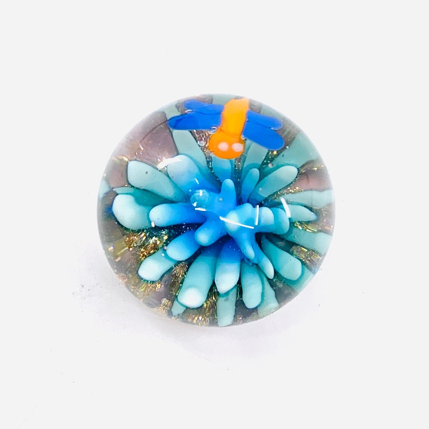 Tiny Flower Paperweight, Teal Miniature - 