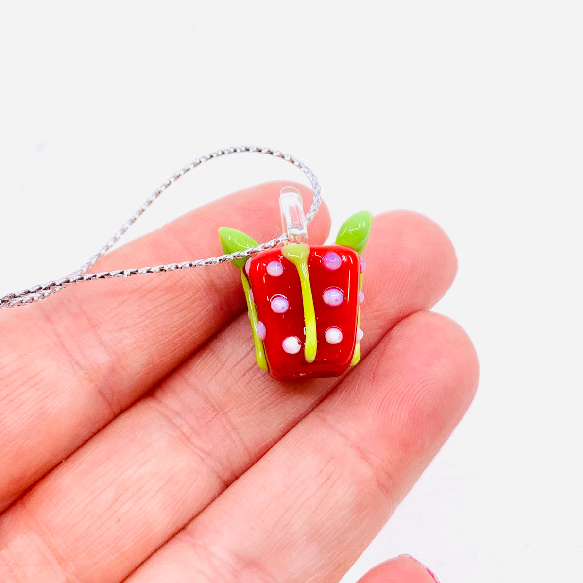 Tiny Glass Red Present Ornament