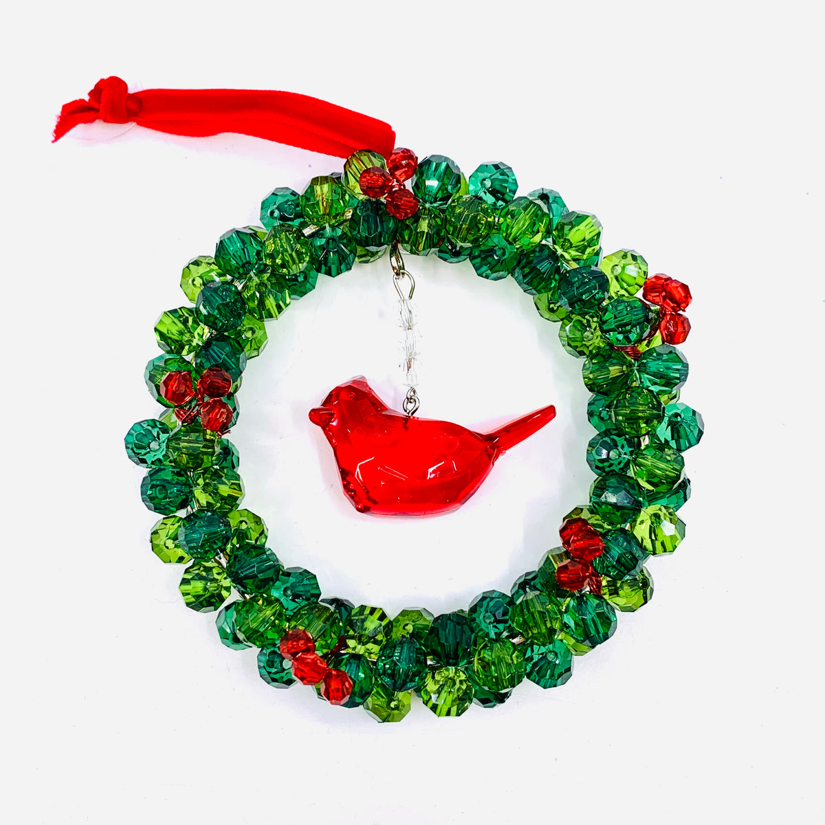 Acrylic Cardinal Berry Wreath Ornament