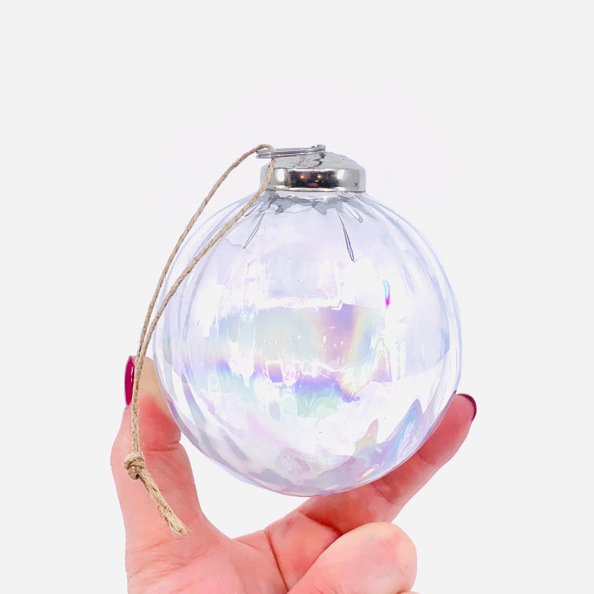 Optic Glass Ornament 32, Clear Iridescent Luster India House Brass 