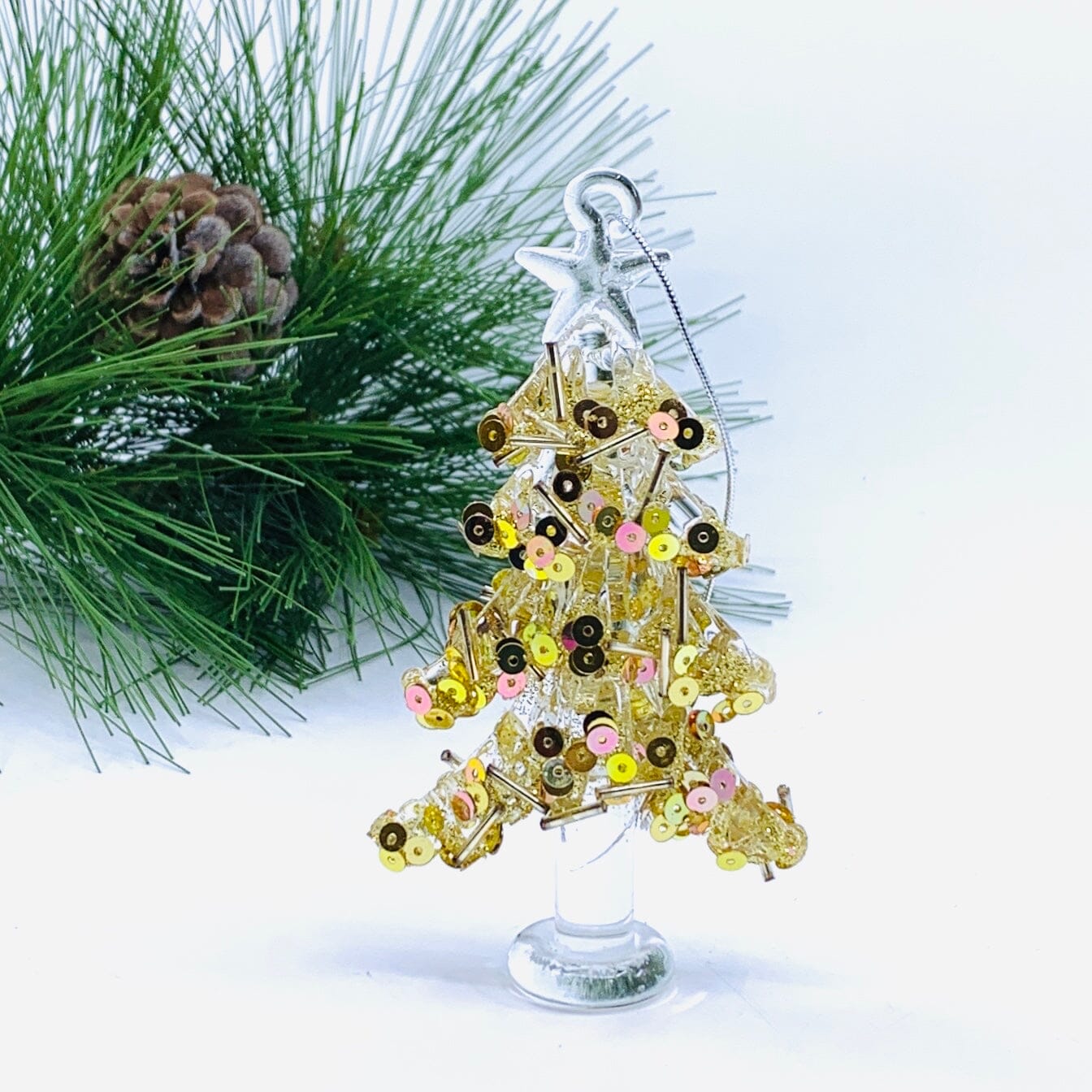 Glass Bedazzled Tree Ornament, Gold - Luke Adams Glass Blowing Studio