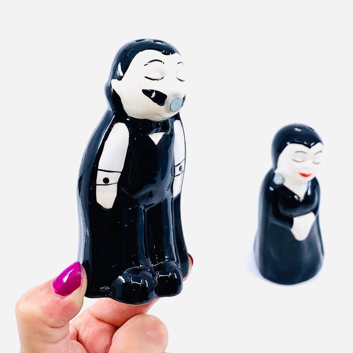 Ceramic Salt and Pepper Shakers, Mr &amp; Mrs Dracula