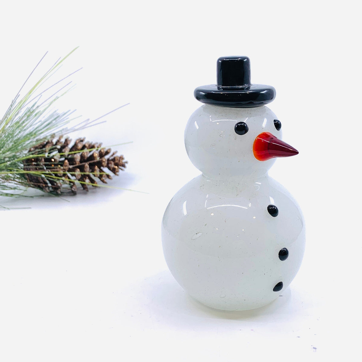 Blown Glass Snowman - Black Top Hat Diamond Star 