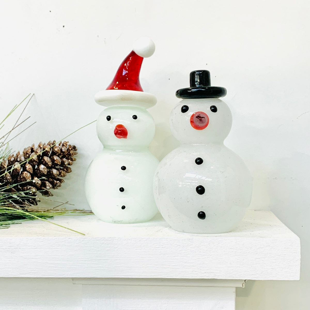 Blown Glass Snowman - Red Santa Hat Diamond Star 