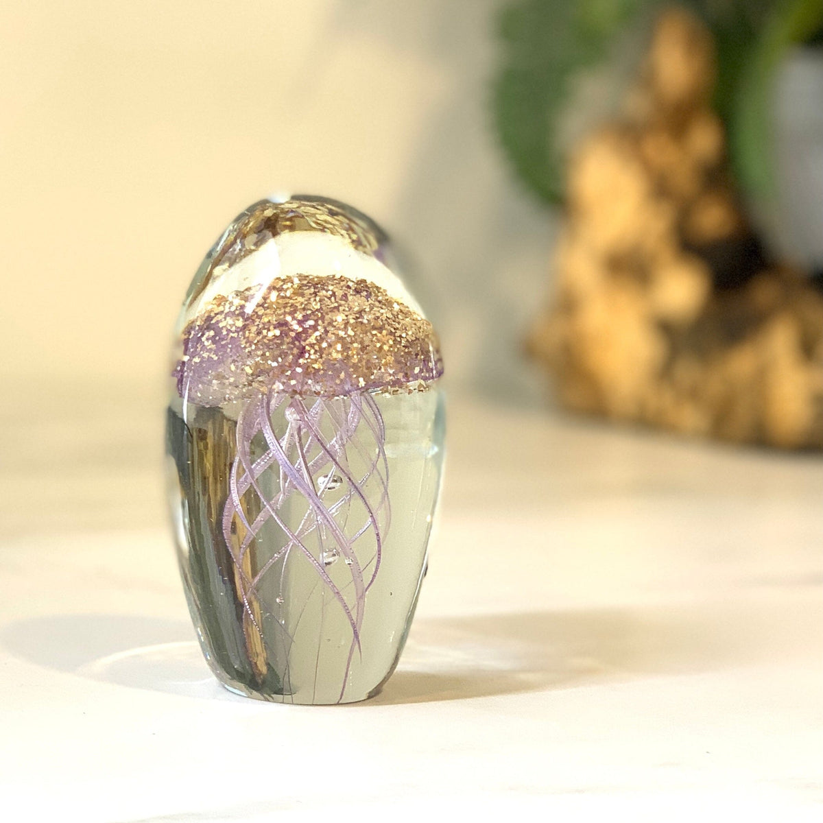 Dome Jellyfish Paperweight 12, Sparkle Gold Violet Decor Chesapeake Bay 