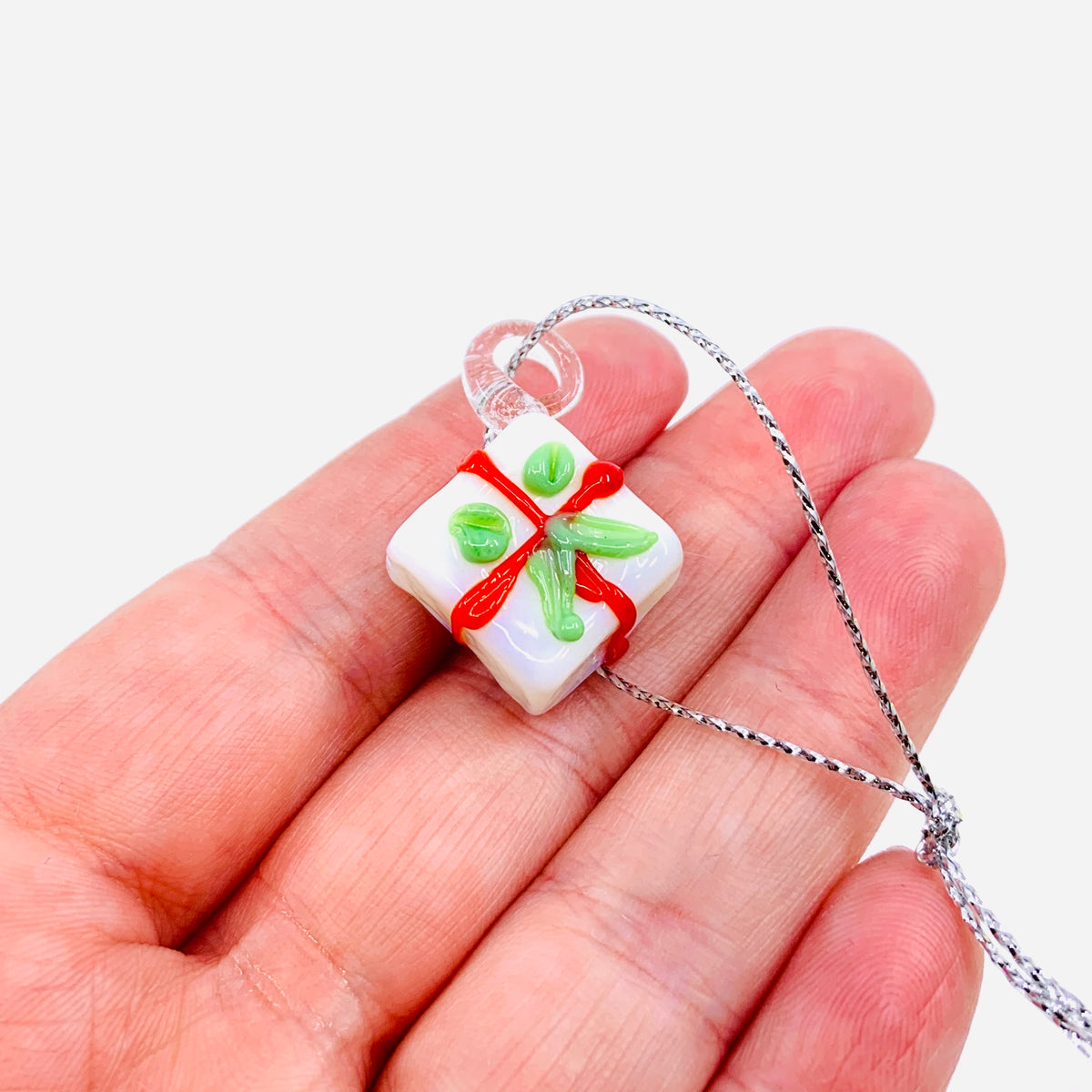 Tiny Glass White Present Ornament