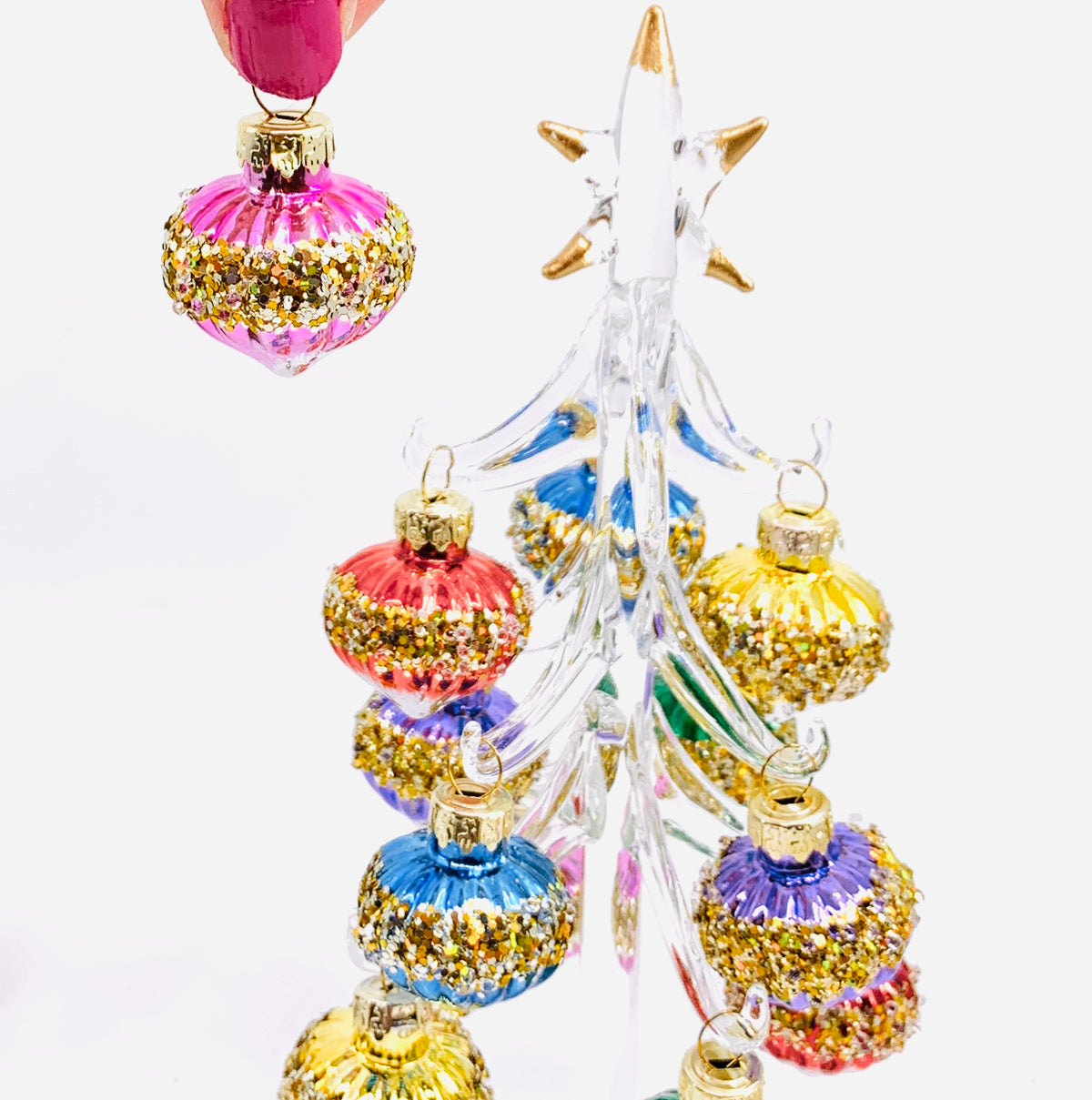 Glass Tree with Tear Drop Ornaments 13