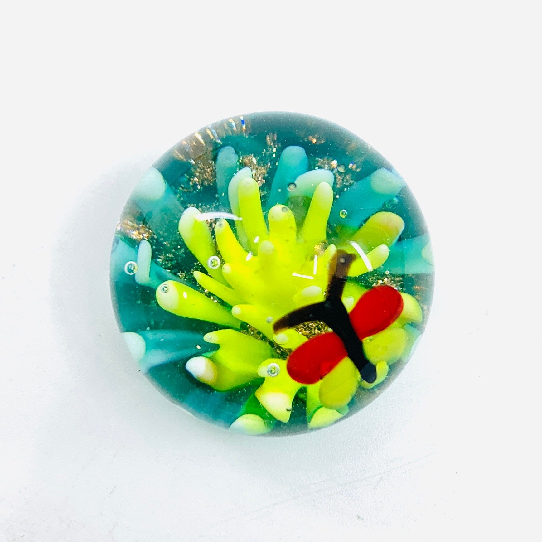 Tiny Flower Paperweight, Yellow Miniature - 