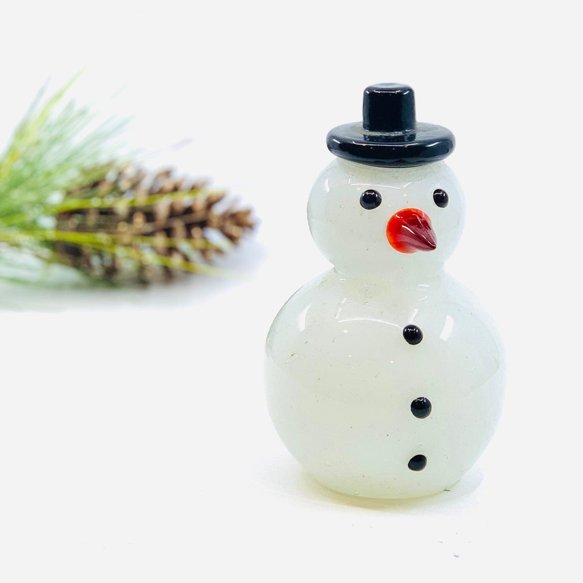 Blown Glass Snowman - Black Top Hat Diamond Star 