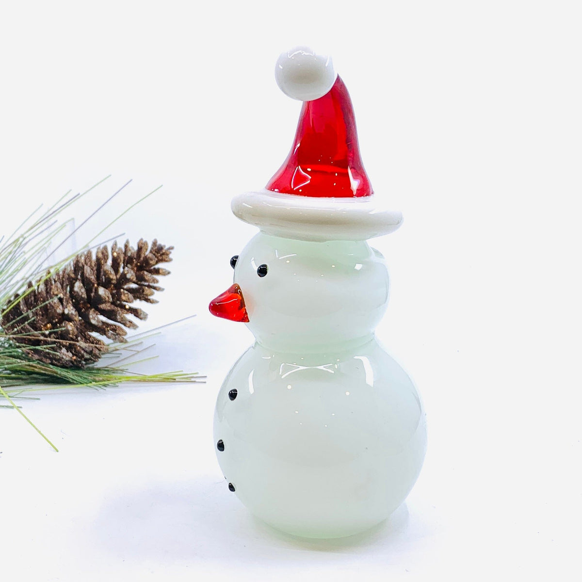 Blown Glass Snowman - Red Santa Hat Diamond Star 