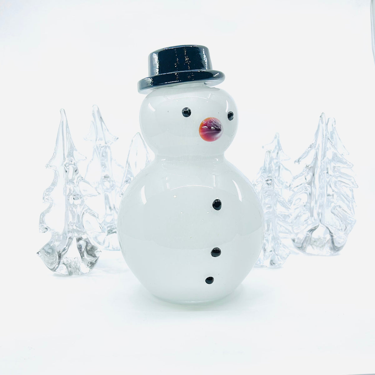 Blown Glass Snowman - Large Black Hat