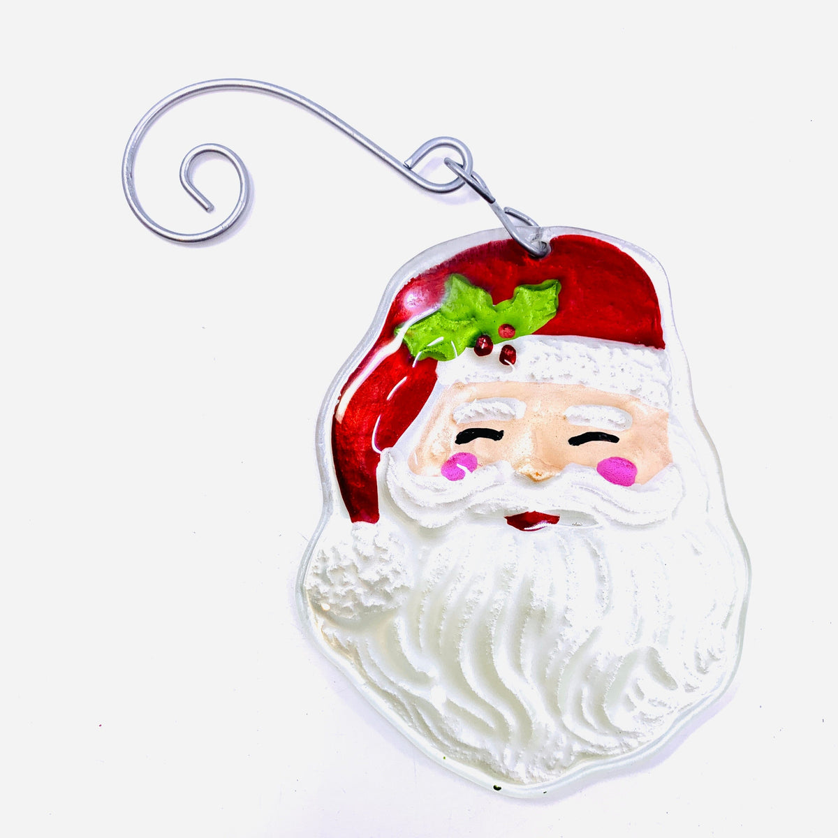 Glass Fusion Ornament 5, Smiling Santa Demdaco 