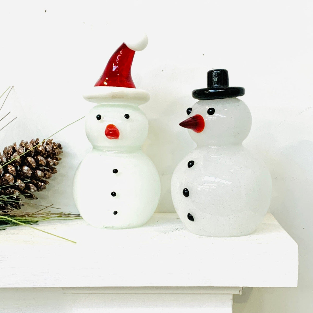 Blown Glass Snowman - Black Top Hat Diamond Star 