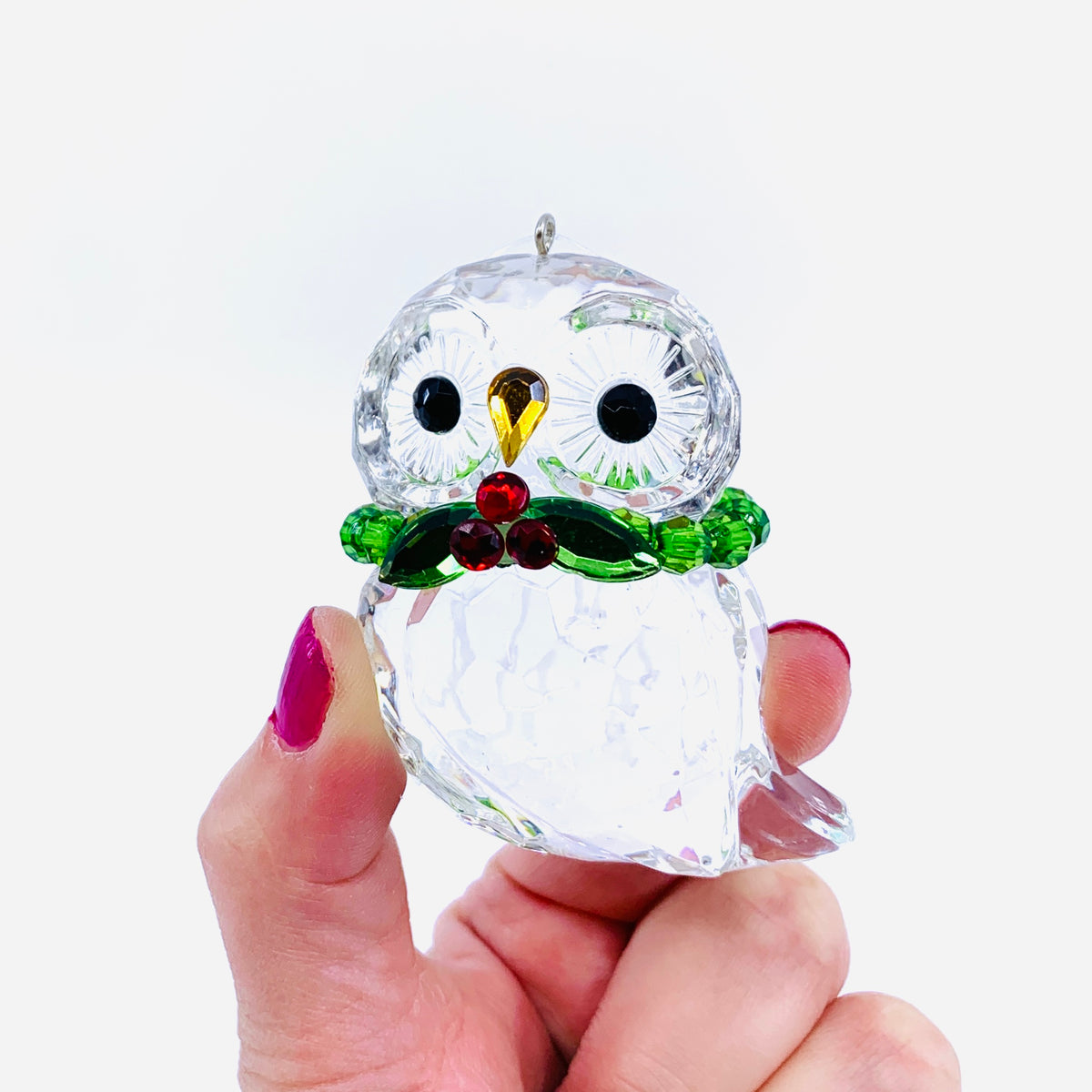 Owl with Wreath Acrylic Crystal Ornament