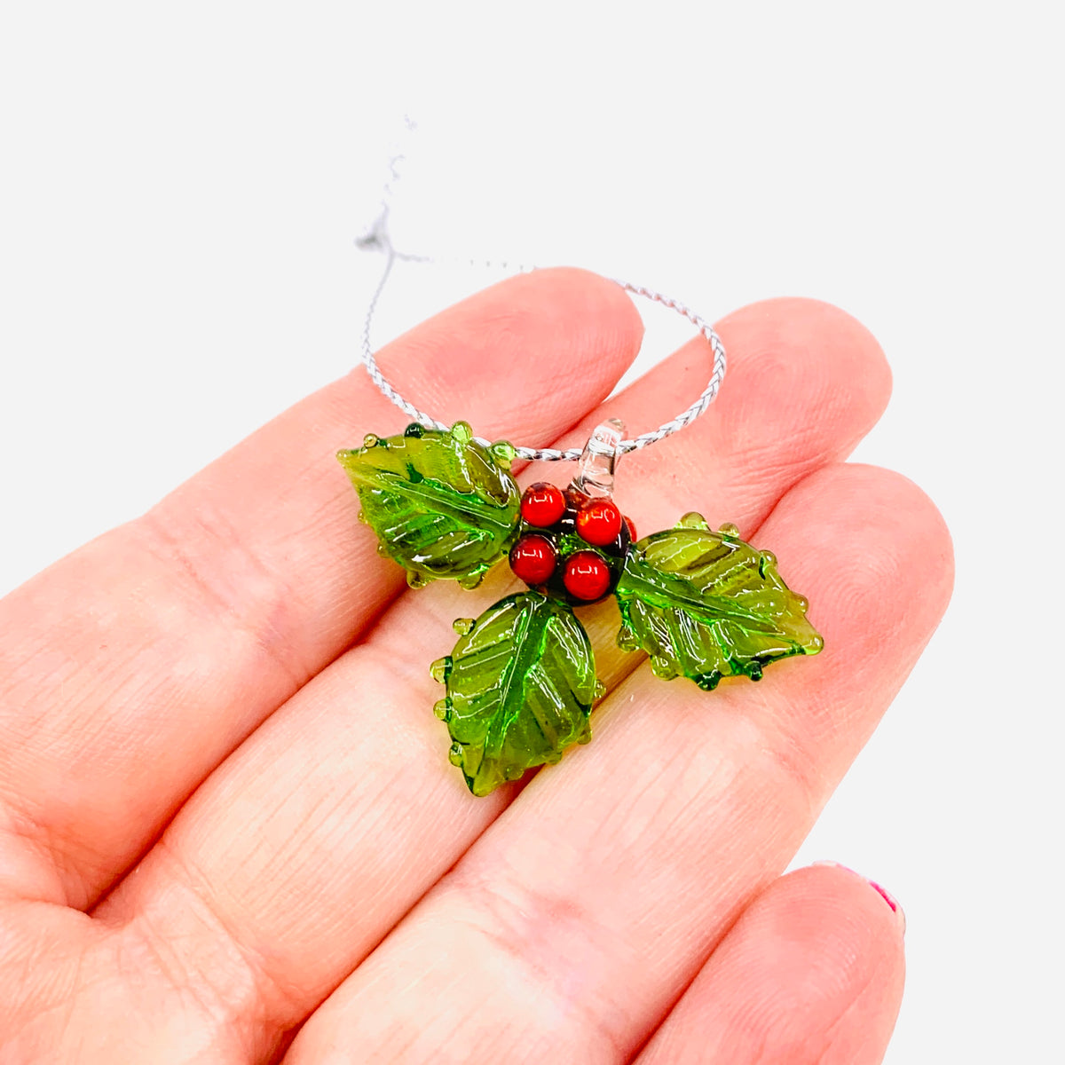 Tiny Glass Holly Ornament