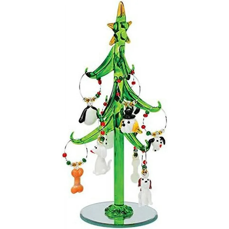 Glass Decorated Dog Wine Charm Ornament Tree 22