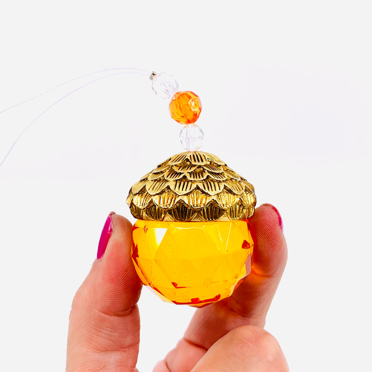 Acorn Crystal Ornament, Orange