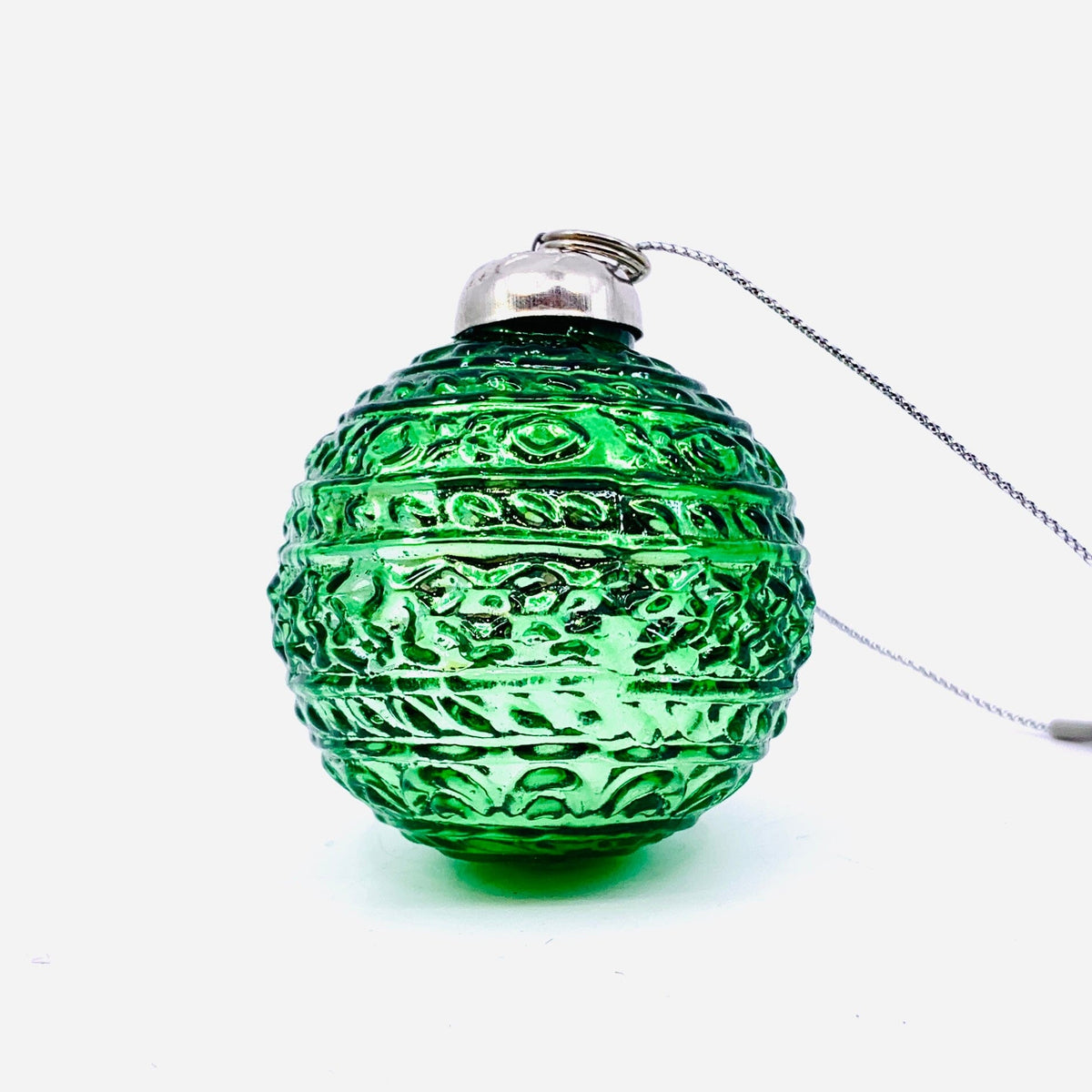 Mercury Glass Embossed Ornament 25, Green India House Brass 