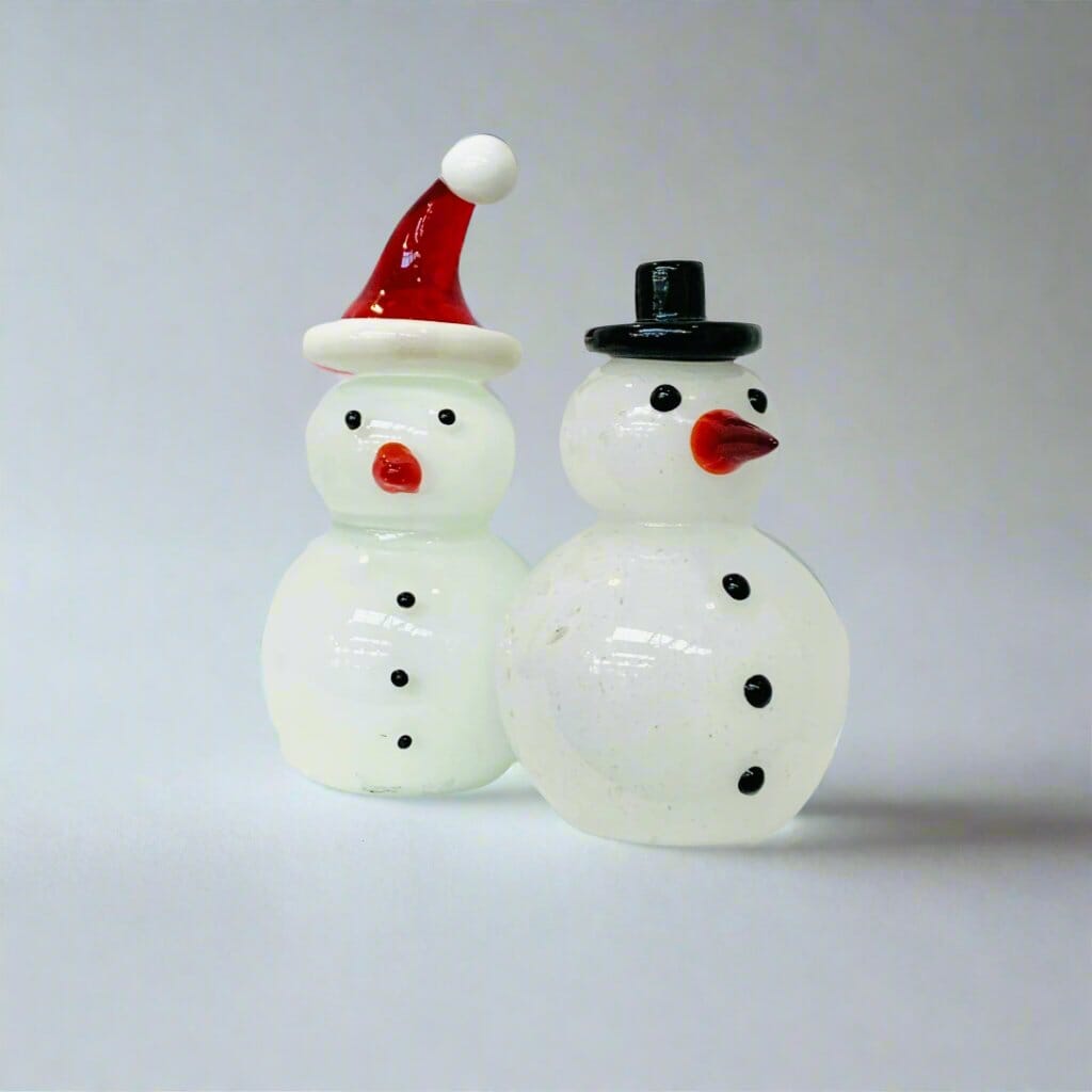 Blown Glass Snowman - Black Top Hat Diamond Star 