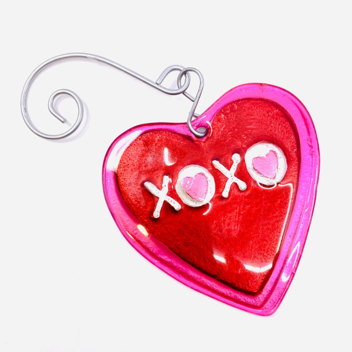 Glass Fusion Ornament 7, Heart XOXO Demdaco 