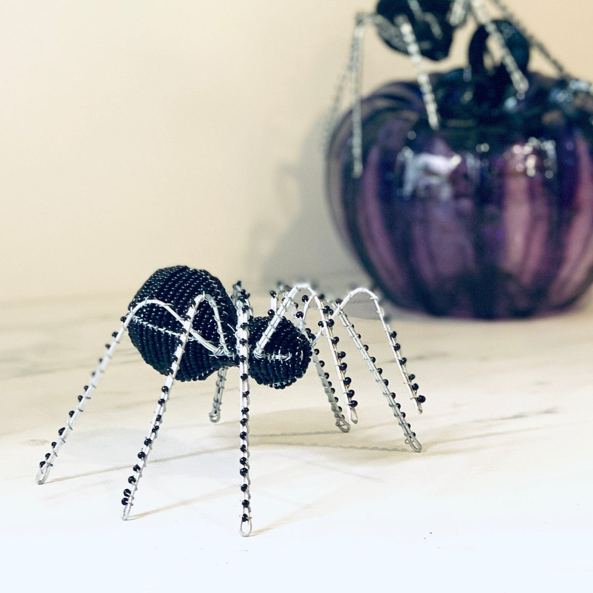 Beaded Spider, Black Decor African Modern 