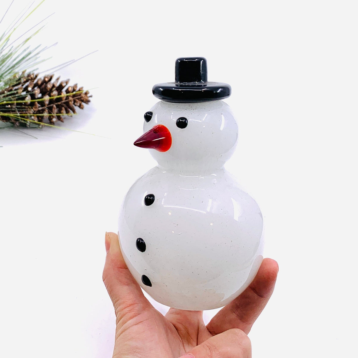 Blown Glass Snowman - Black Top Hat Diamond Star 