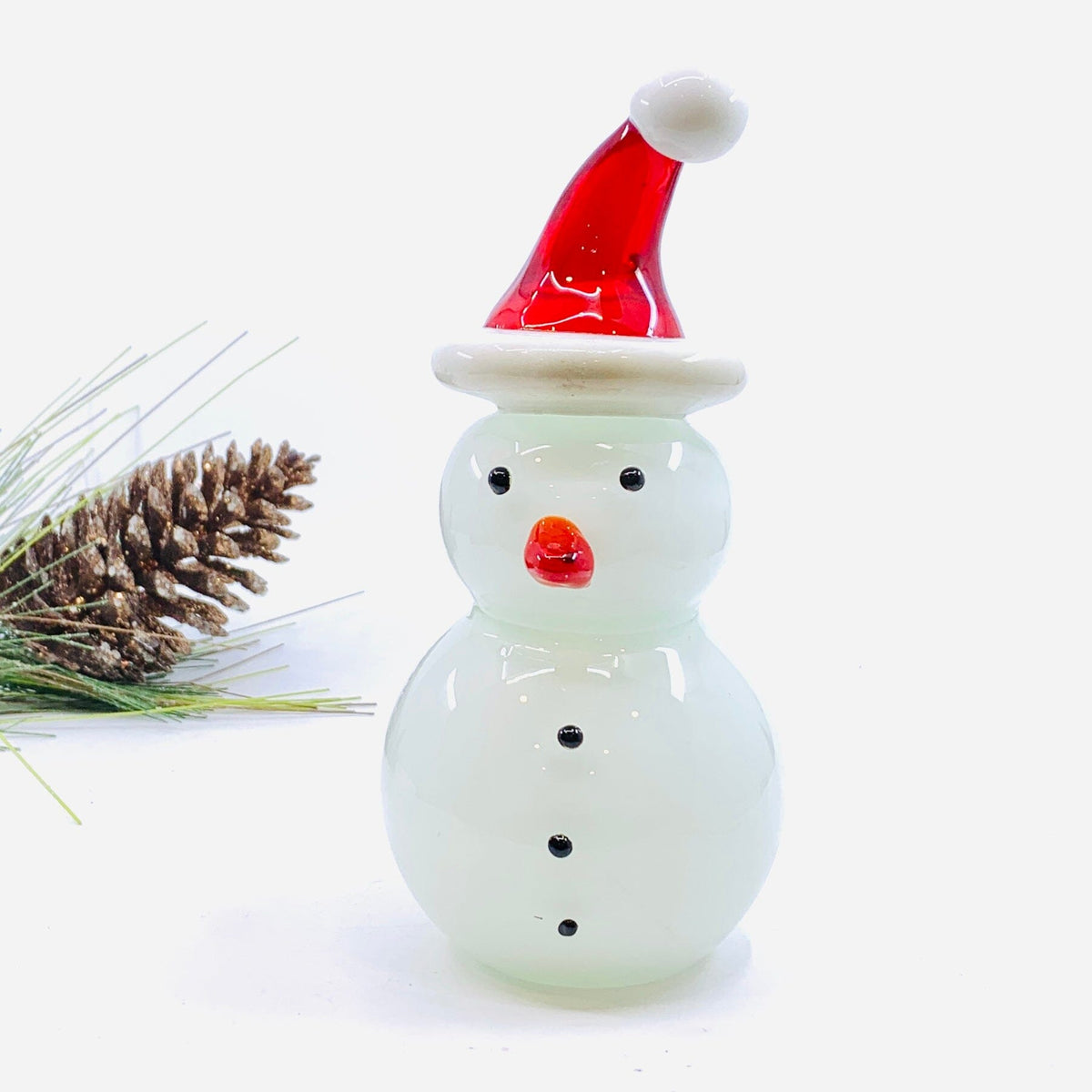 Blown Glass Snowman - Red Santa Hat Diamond Star 