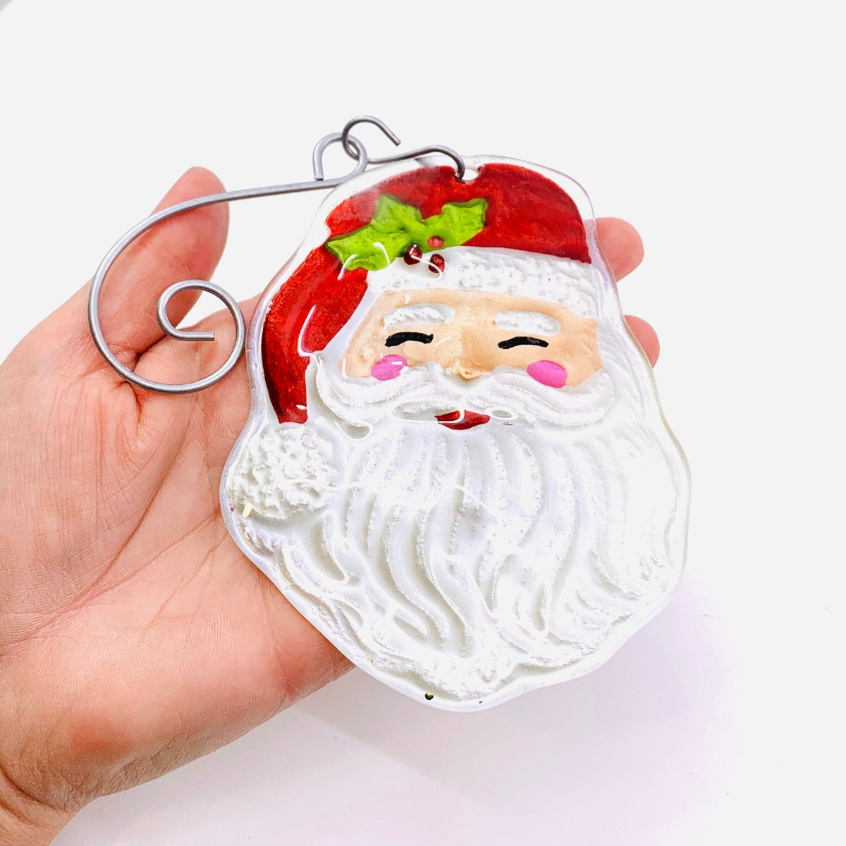 Glass Fusion Ornament 5, Smiling Santa Demdaco 