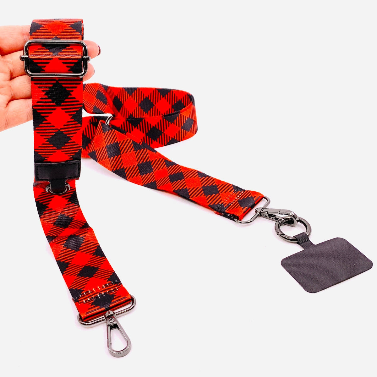 Crossbody Cell Phone Strap, Christmas Plaid Save The Girls 