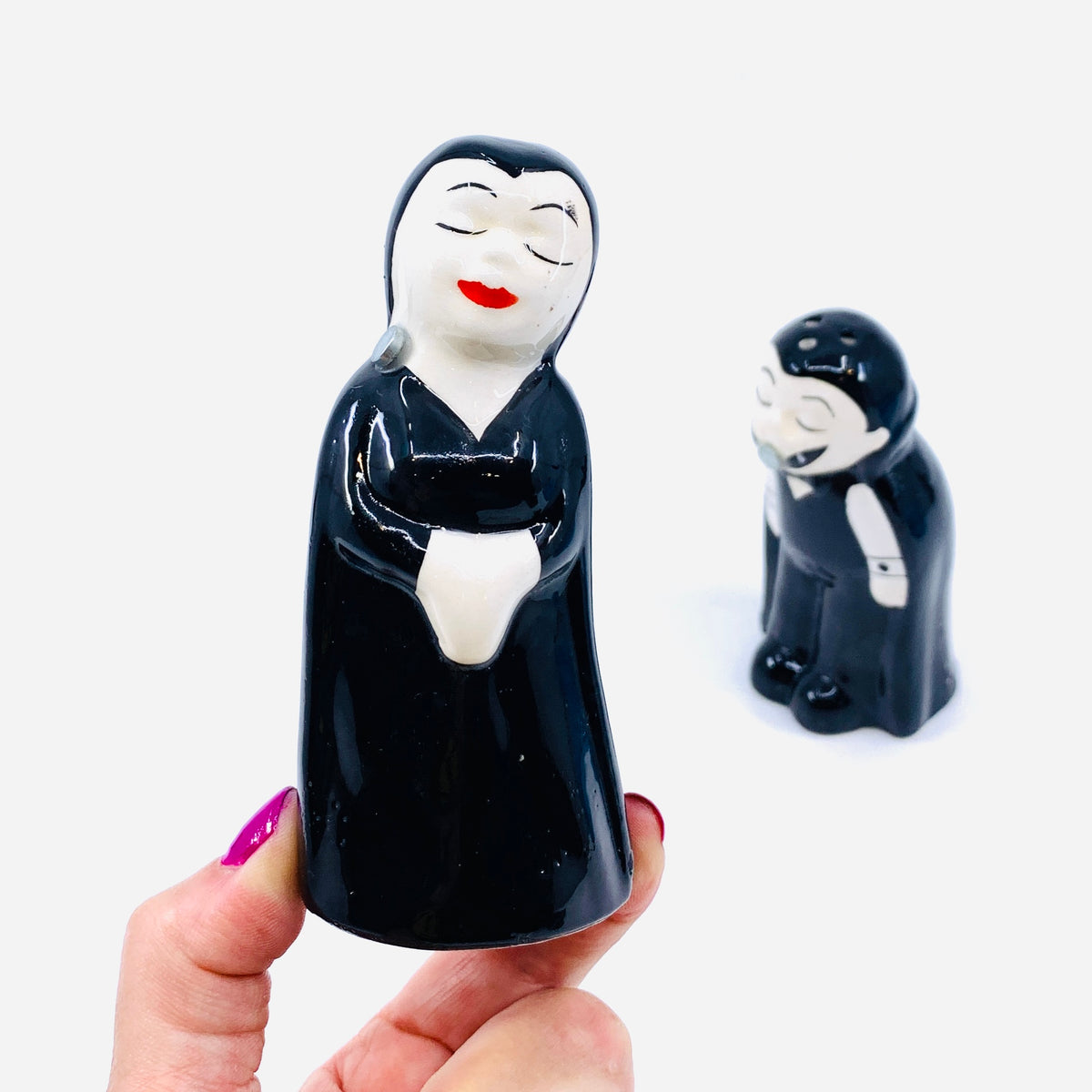 Ceramic Salt and Pepper Shakers, Mr &amp; Mrs Dracula