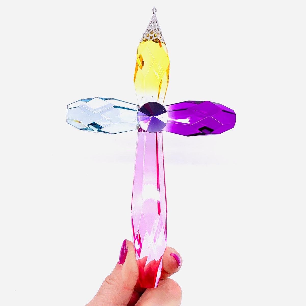 Acrylic Rainbow Cross Ornament, Bloom