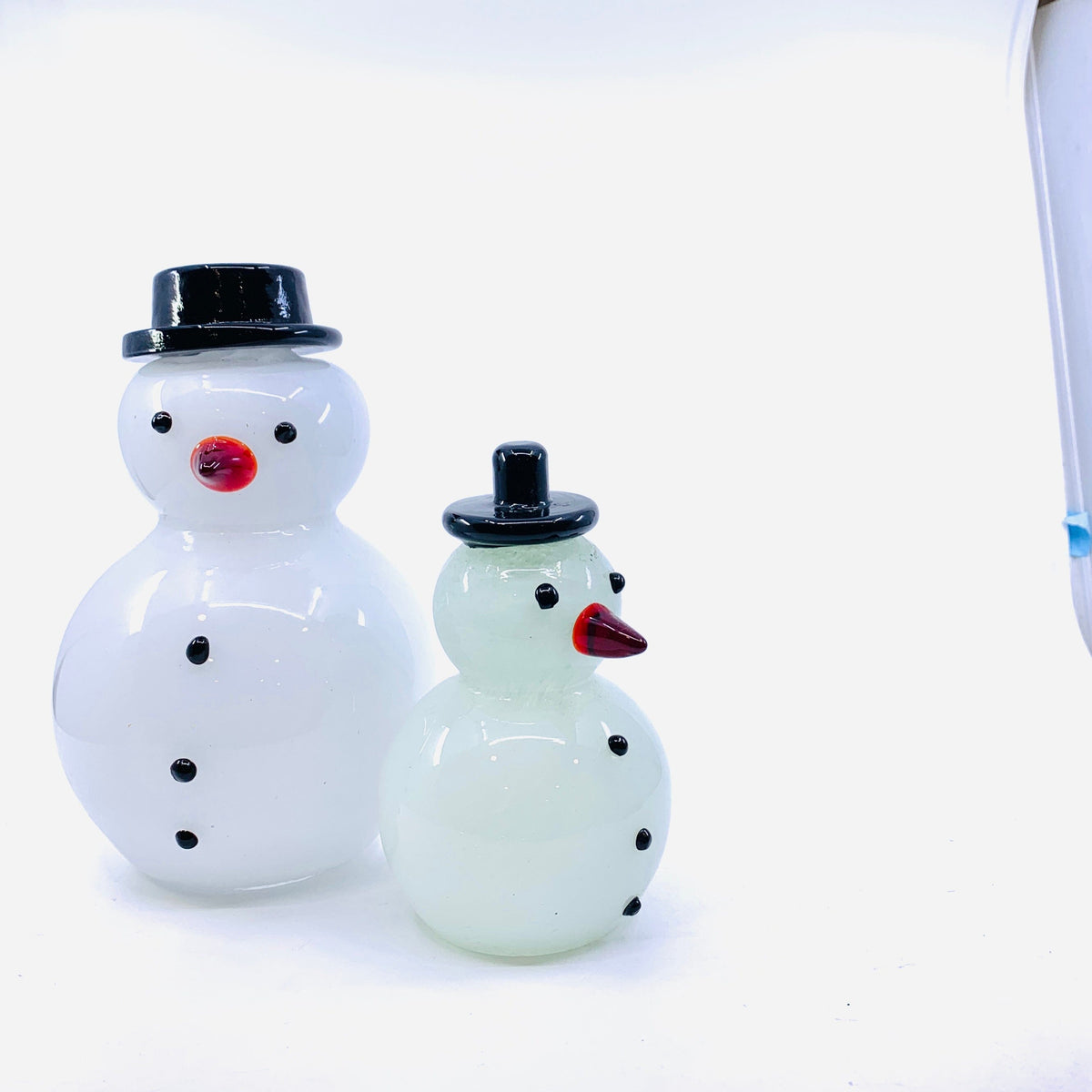 Blown Glass Snowman - Black Top Hat Diamond Star 