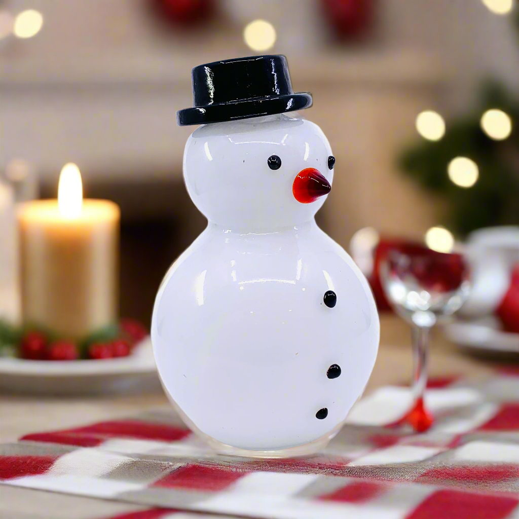 Blown Glass Snowman - Large Black Hat