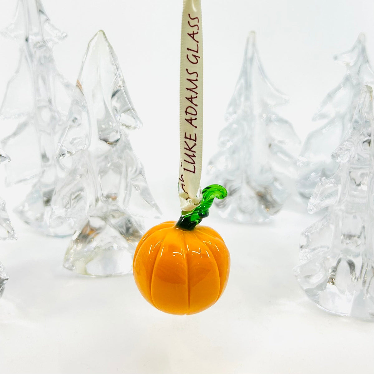 Signature Luke Adams Glass Pumpkin Ribbon Glass Ornament Ornament Art Studio 