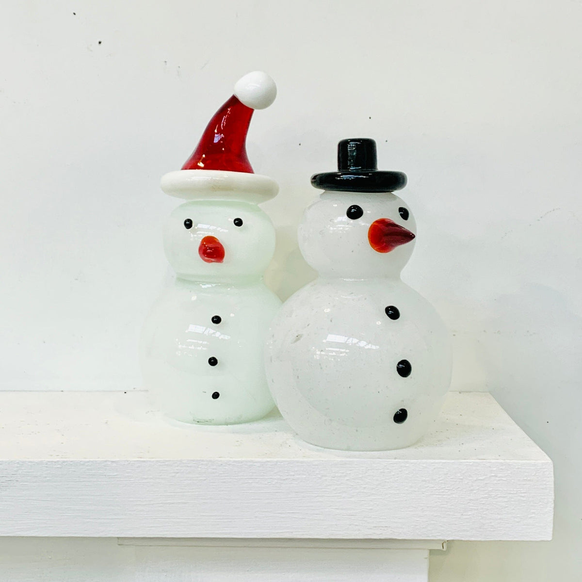 Blown Glass Snowman - Red Santa Hat Diamond Star 